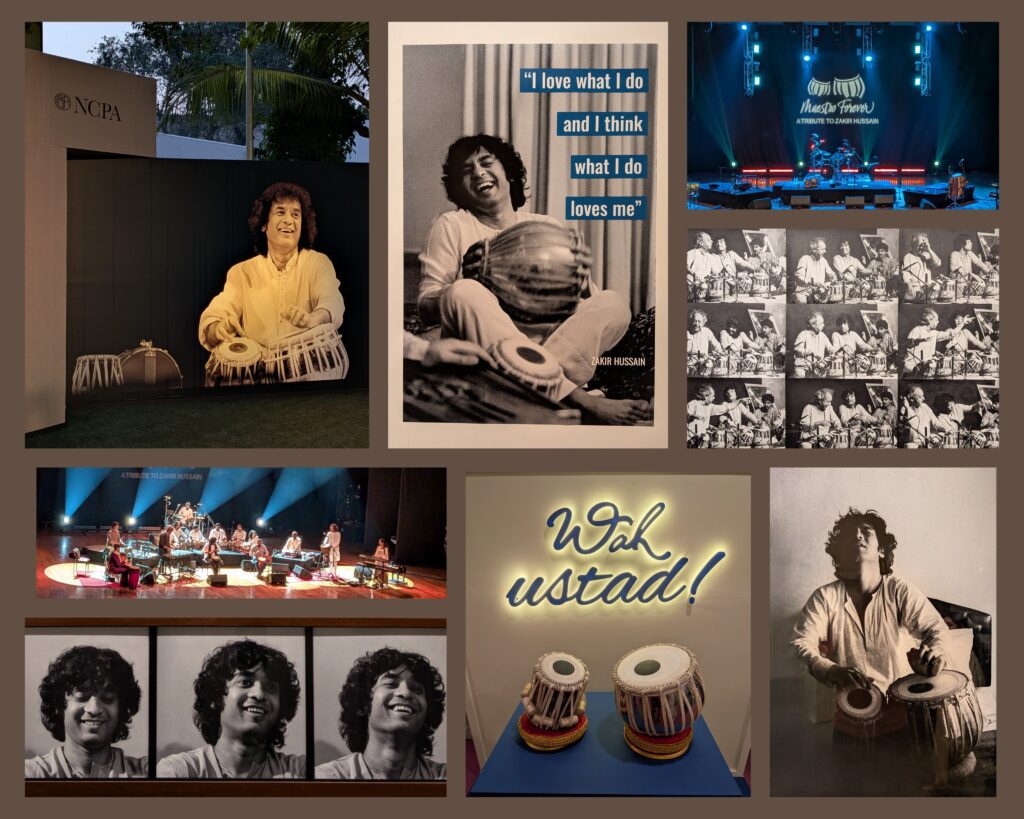 Collage of pics from a concert in tribute of Zakir Hussain